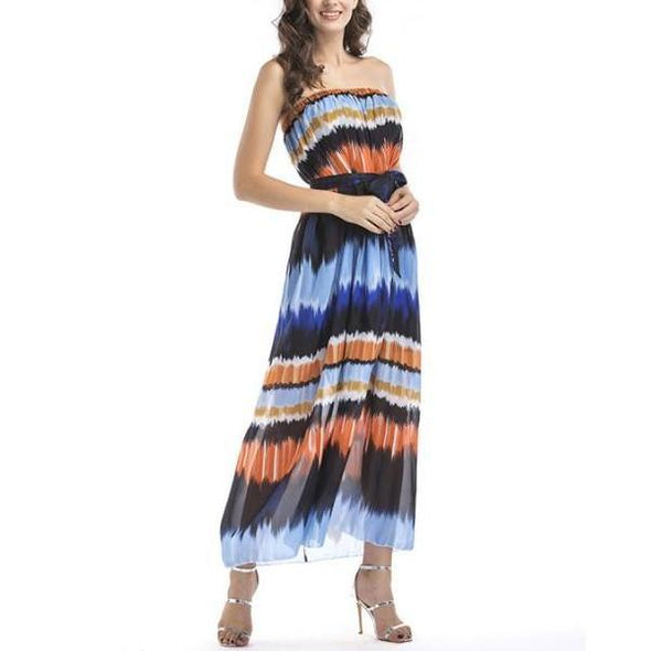 Bandage Stripe Off Shoulder long bohemian Dresses