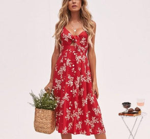 Back Printing V Neck High Waist Short Bohemian Dresses