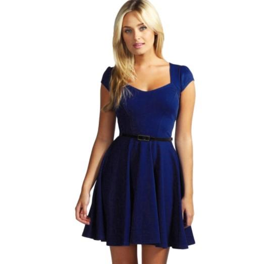 Bandage Cap Sleeve Round Neck High Waist Skater Dresses