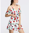 Cold Shoulder Spaghetti Straps V Neck Floral Dresses