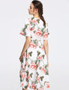 Chiffon Short Sleeve V Neck High Waist Floral Dresses