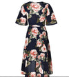 Chiffon Short Sleeve V Neck High Waist Floral Dresses