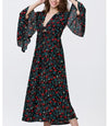 Chiffon Bell Sleeve V Neck High Waist Maxi Floral Dresses