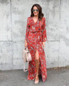 Chiffon Long Sleeve V Neck Maxi Floral Dresses