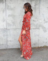 Chiffon Long Sleeve V Neck Maxi Floral Dresses