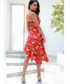 Chiffon V Neck Spaghetti Straps Bandage Floral Dresses