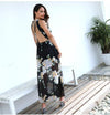 Chiffon Split Round Neck Backless Bandage Maxi Floral Dresses