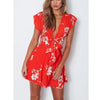 Bandage V Neck Sleeveless High Waist Floral Dresses