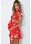 Bandage V Neck Sleeveless High Waist Floral Dresses