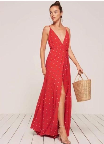 Bowknet V Neck Spaghetti Straps Split Maxi Dresses