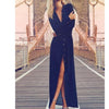 Chiffon Split V Neck Long Sleeve Maxi Dresses