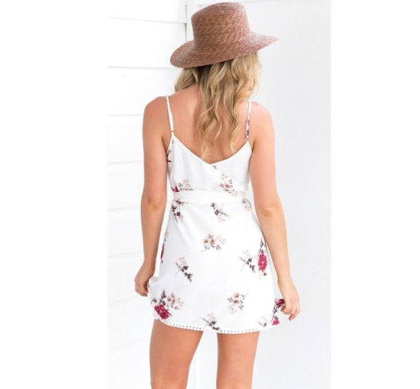 Bandage Spaghetti Straps Sleeveless Floral Dresses