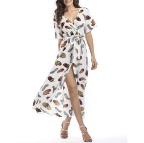 Chiffon Printing Split Maxi Floral Dresses