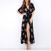 Chiffon Printing V neck Split Maxi Dresses