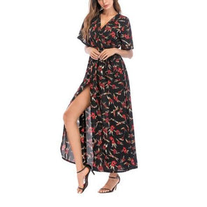 Chiffon Printing Split Maxi Floral Dresses