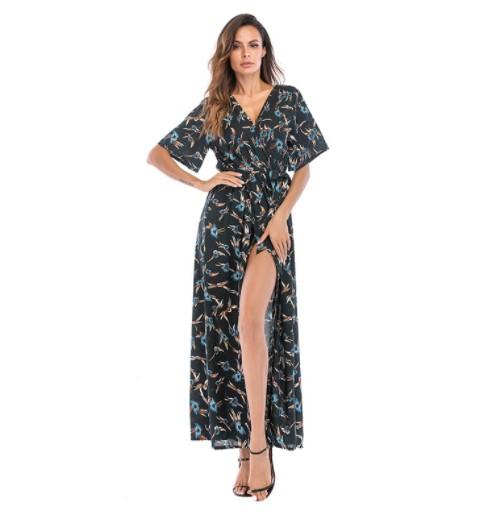 Chiffon Printing Split Maxi Floral Dresses