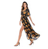 Chiffon Printing V Neck Split Maxi Dresses