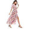 Chiffon Printing V Neck Short Sleeve Maxi Dresses