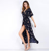 Chiffon Printing V Neck Short Sleeve Maxi Dresses