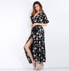 Chiffon Printing V Neck Short Sleeve Maxi Dresses