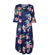 Bell Sleeve Print Knee Length Patchwork Floral Dresses