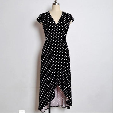 Chiffon Dots V-neck Split Dress