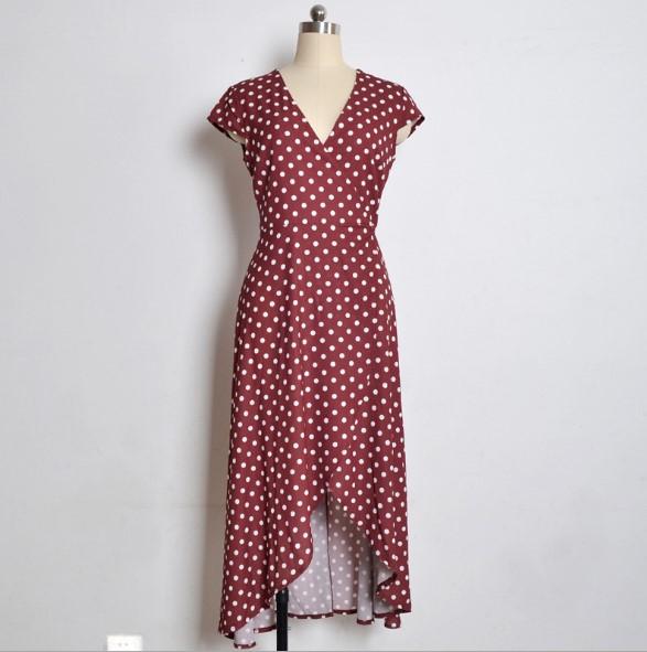 Chiffon Dots V-neck Split Dress