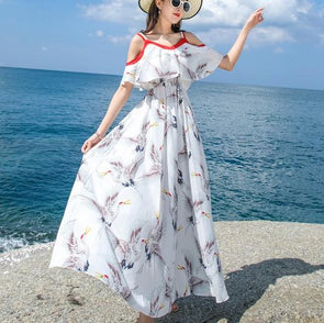 Chiffon Strapless Shoulder Maxi Dress