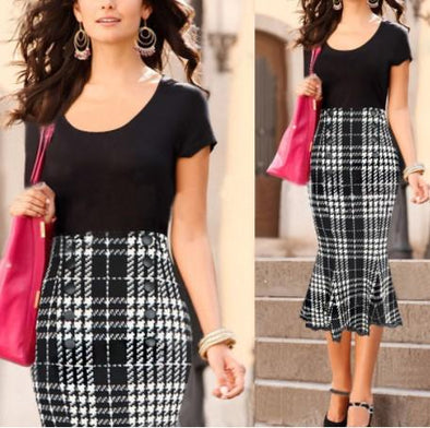 Bodycon Solid Color Check Buttons Skirts