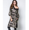 Camouflage V Neck Long Sleeve Shift Dresses