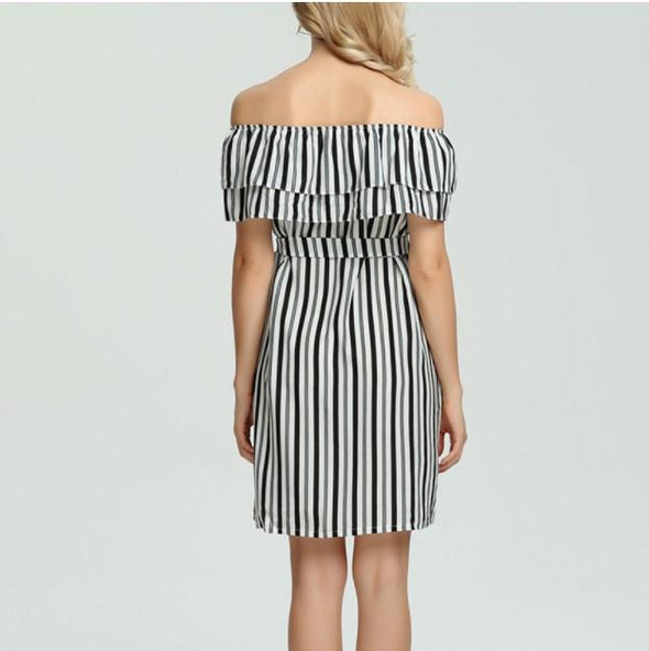 Bandage Off Shoulder Striped Vacation Shift Dress