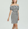 Bandage Off Shoulder Striped Vacation Shift Dress