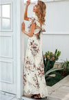 Bandage V Neck Elastic Waist Maxi Floral Dresses