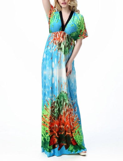 Beach Vacation Bohemian Floral Plus Size Maxi Dresses