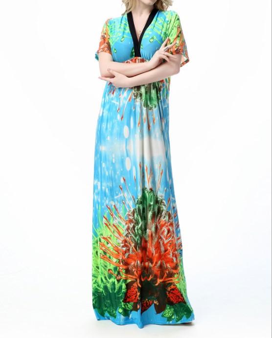 Beach Vacation Bohemian Floral Plus Size Maxi Dresses