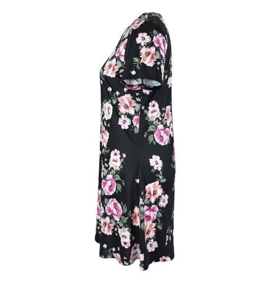 Cross Belt Decorated Floral Print Plus Size Casual Dresses