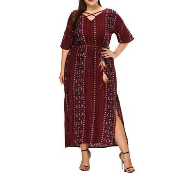 Cross Decorated V-neck Plus Size Maxi Dresses