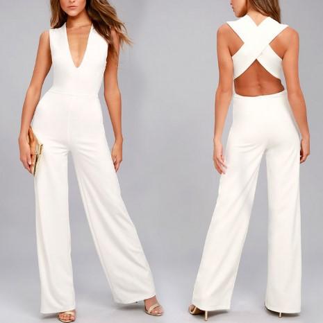 Cross Bandage Sexy V-neck Casual Jumpsuits