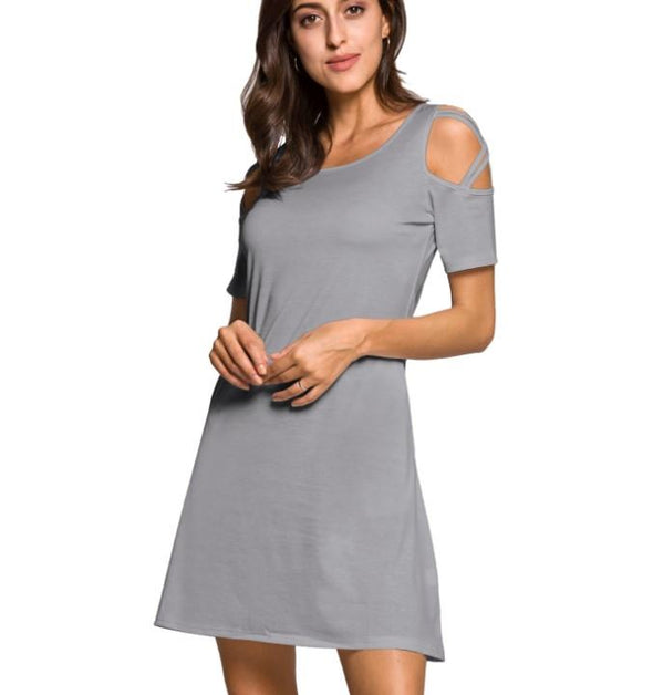 Cold Shoulder Short Sleeve Round Neck Vacation Dresses