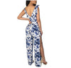 Bandage V-neck Print Split Jumpsuits