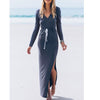 Bandage Split Long Sleeve Pure Color Maxi Dresses