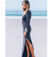 Bandage Split Long Sleeve Pure Color Maxi Dresses