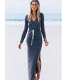 Bandage Split Long Sleeve Pure Color Maxi Dresses