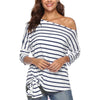 Casual Loose Stripe Bandage Dolman Sleeve Bevel Shoulder Long Sleeve T-shirts