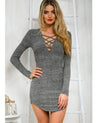 Bandage Long Sleeve V Neck Shift Dresses