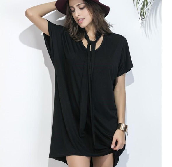 Belted Sleeve Short Solid Shift Casual Dress