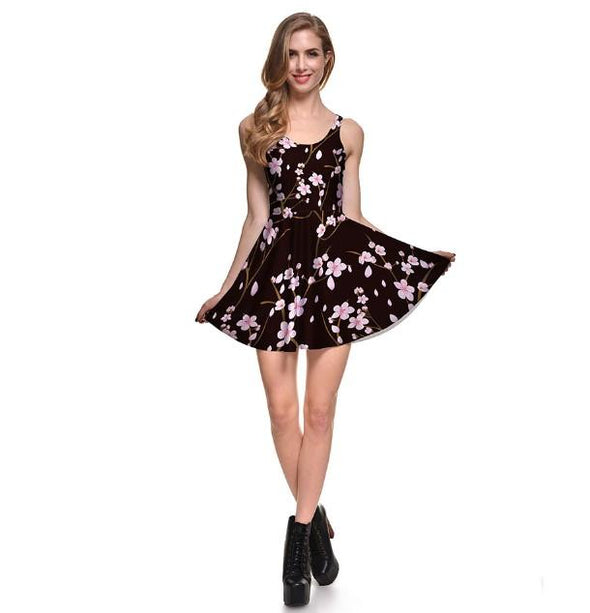 Cherry Blossom Black Reversible Skater Dresses