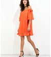 Collar Bell Sleeve Off The Shoulder Half Bow Skater Going Out Dress