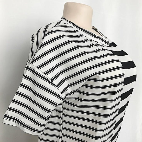 Casual Round Neck Stripe Loose Short Sleeve T-shirts