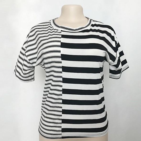 Casual Round Neck Stripe Loose Short Sleeve T-shirts